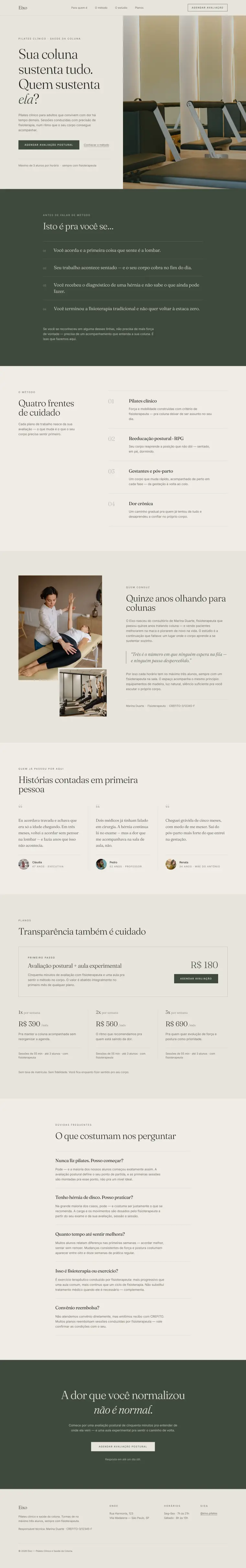 Site de Pilates clínico — Eixo
